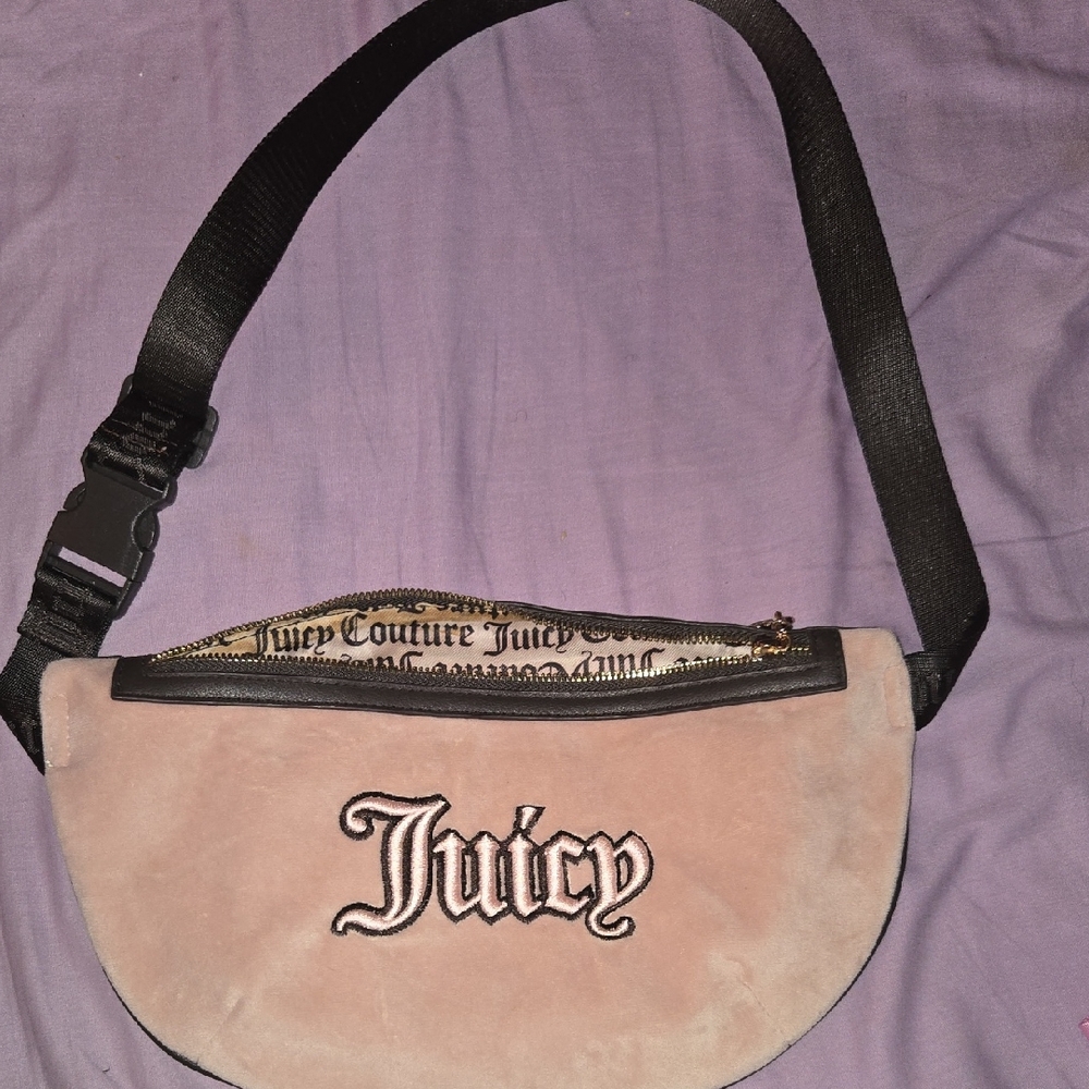 Juicy Couture Blush Velvet Waist Bag with Black Strap
